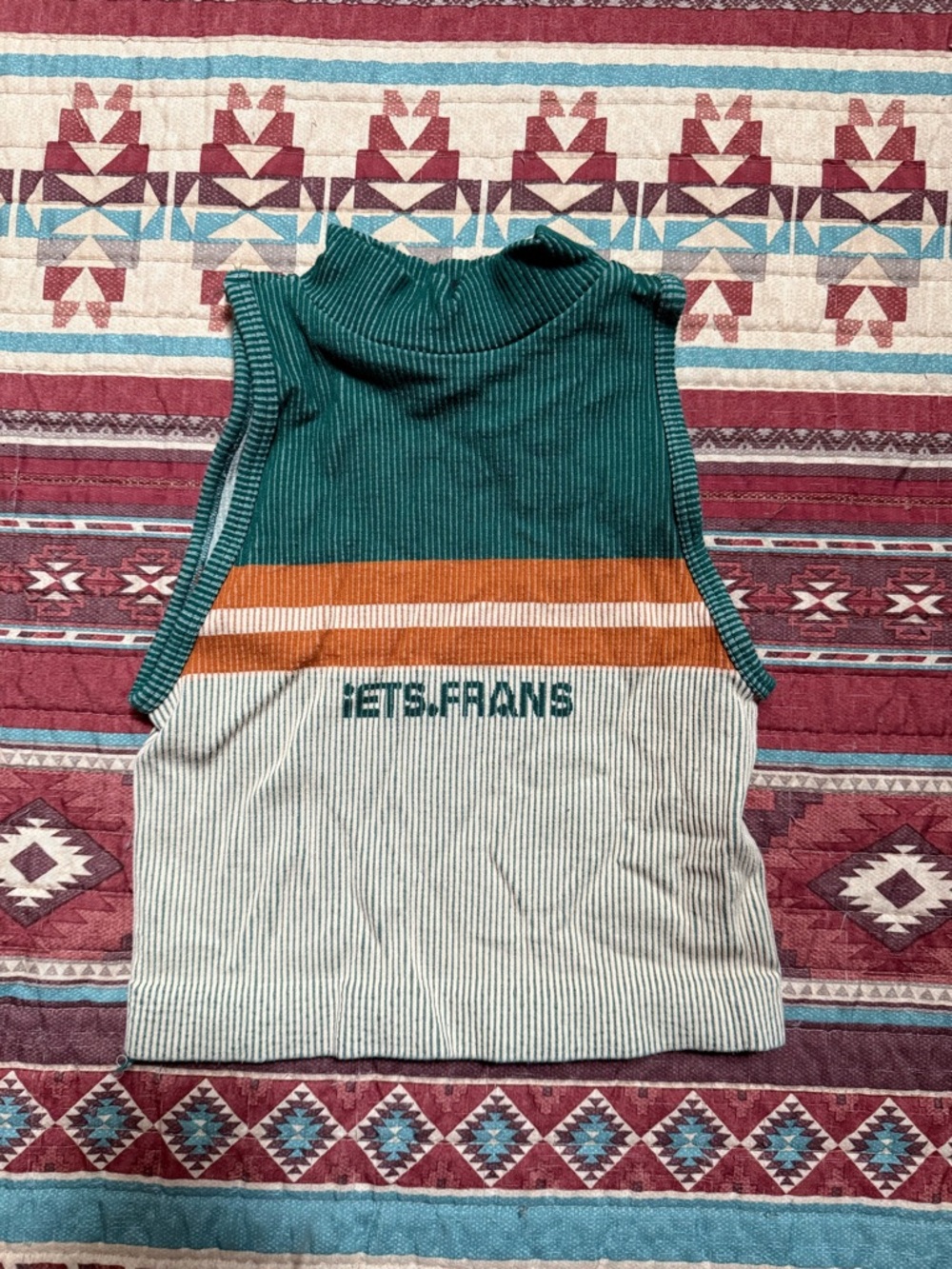 Iets Frans Green & Cream Striped Ribbed tank top size small